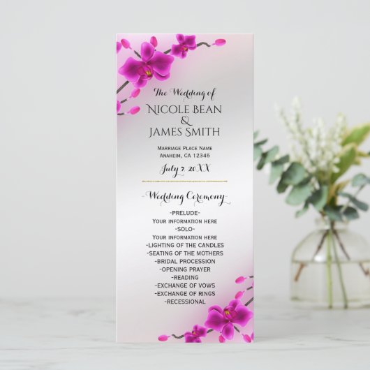 Orchidee Bloemen Elegant Bloemen Bruiloft Programm Programmakaart (Staand voorkant)