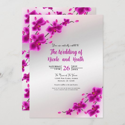 Orchidee Bloemen Elegante Bloemen Bloemen Bruiloft Kaart (Voorkant / Achterkant)