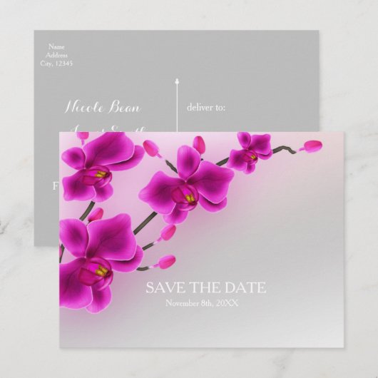 Orchidee Bloemen Elegante Bloemen Save the Date Aankondigingskaart (Voorkant / Achterkant)