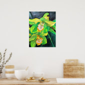 Orchidee bloemen groen en geel poster (Keuken)