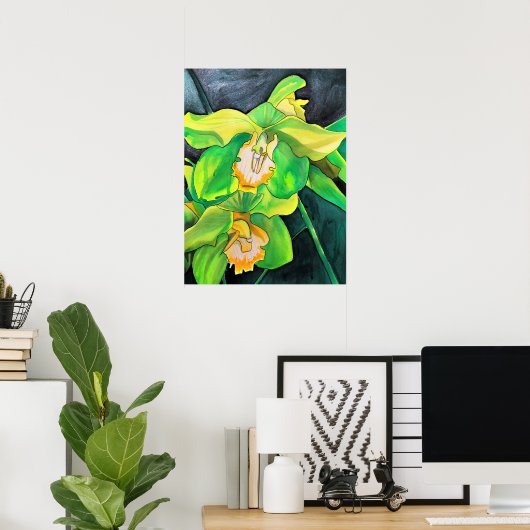Orchidee bloemen groen en geel poster (Thuiskantoor)