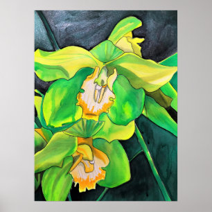 Orchidee bloemen groen en geel poster