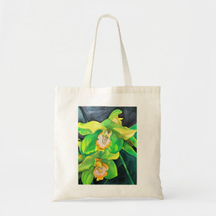 Orchidee bloemen groen en geel tote bag