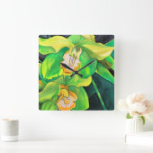 Orchidee bloemen groen en geel vierkante klok (Huis)