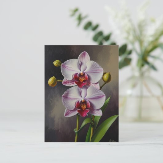 Orchidee bloemen olieverfschilderij briefkaart (Staand voorkant)