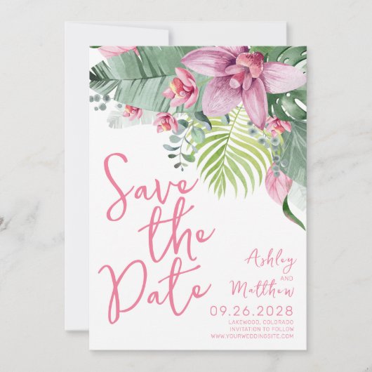 Orchidee Bloemen Tropische Huwelijk Save The Date (Voorkant)