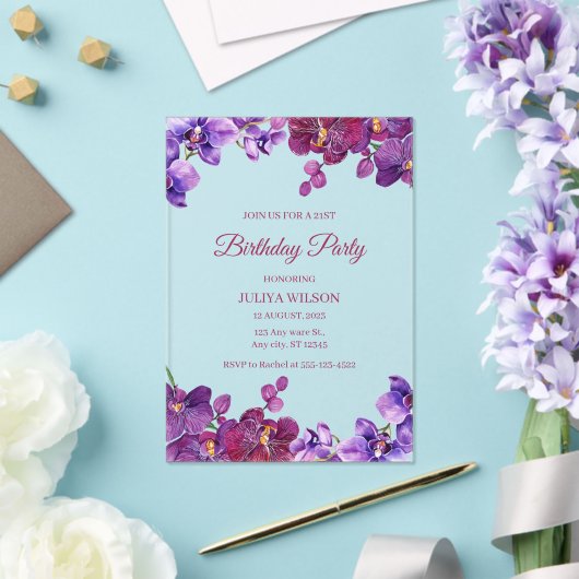 Orchidee bloemen verjaardagsfeestje acryl uitnodigingen (Insitu (Huwelijk))