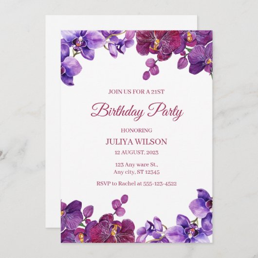Orchidee bloemen verjaardagsfeestje kaart (Voorkant / Achterkant)