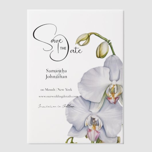 Orchidee bloemen witte bloemblaadjes save the date vellum uitnodigingen (Voorkant)