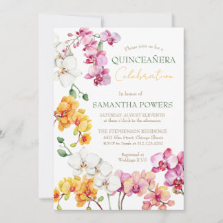 Orchidee Bloemige Quinceañera uitnodiging