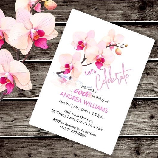 Orchidee Bloesem Bloesem 60ste verjaardag Uitnodig Kaart