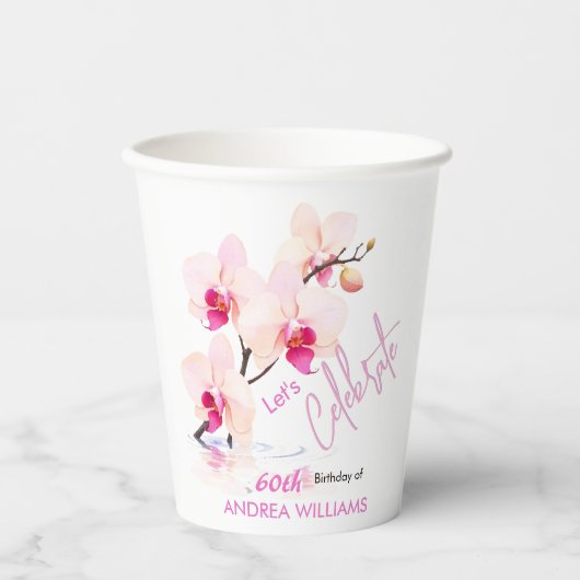 Orchidee Bloesem Bloesems 60ste Verjaardag Papier  Papieren Bekers (Voorkant)