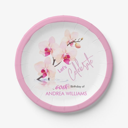 Orchidee Bloesem Bloesems 60ste Verjaardag Papier  Papieren Bordje (Voorkant)