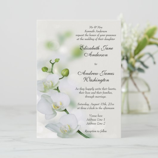 Orchidee Bloesem Bruiloft Kaart (Staand voorkant)