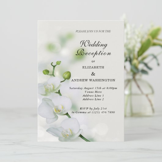 Orchidee bloesem bruiloft receptie kaart (Staand voorkant)