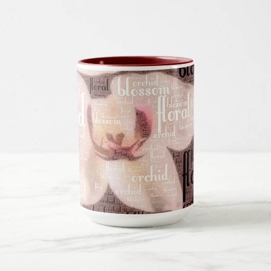 Orchidee bloesem typografie Word Cloud Mok (Midden)