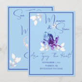 Orchidee Blue & Lavendel Bewaar de datum Bruiloft Kaart (Voorkant / Achterkant)