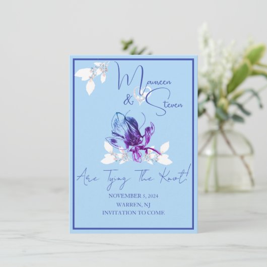Orchidee Blue & Lavendel Bewaar de datum Bruiloft Kaart (Staand voorkant)