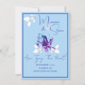 Orchidee Blue & Lavendel Bewaar de datum Bruiloft Kaart (Voorkant)