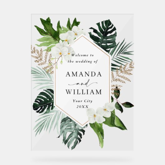 Orchidee Boheemse Groene RUILIKER Welkom Acryl Bord (Voorkant)