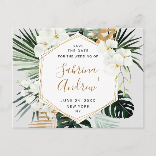 Orchidee Bohemian groen bruiloft Save the Date Briefkaart (Voorkant)