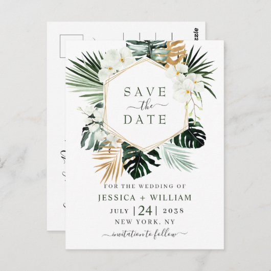 Orchidee Bohemian groen bruiloft Save the Date Briefkaart (Voorkant / Achterkant)