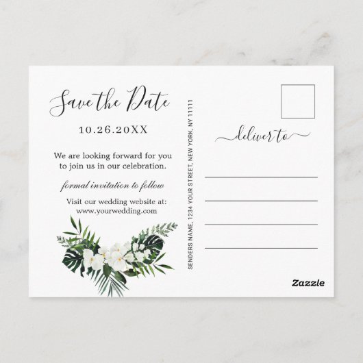 Orchidee Bohemian groen bruiloft Save the Date Briefkaart (Achterkant)