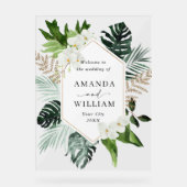 Orchidee Bohemian groen BRUILOFT Welkom Acryl Bord (Voorkant)