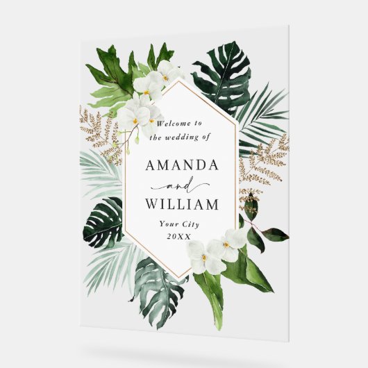 Orchidee Bohemian groen BRUILOFT Welkom Acryl Bord (Hoek)