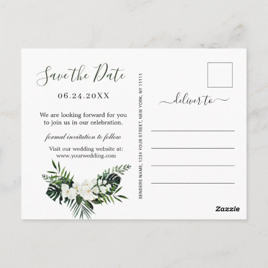 Orchidee Bohemian Groenery Trouwen  Save The Date Briefkaart (Achterkant)