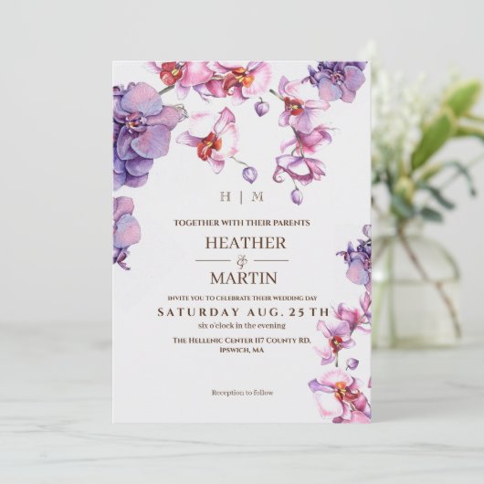 Orchidee botanische tuin bruiloft uitnodiging (Staand voorkant)