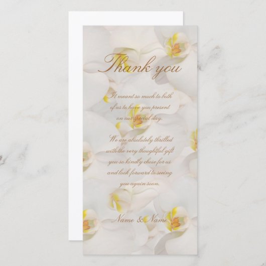 Orchidee bruiloft dank u stijlvol wit bedankkaart (Voorkant / Achterkant)