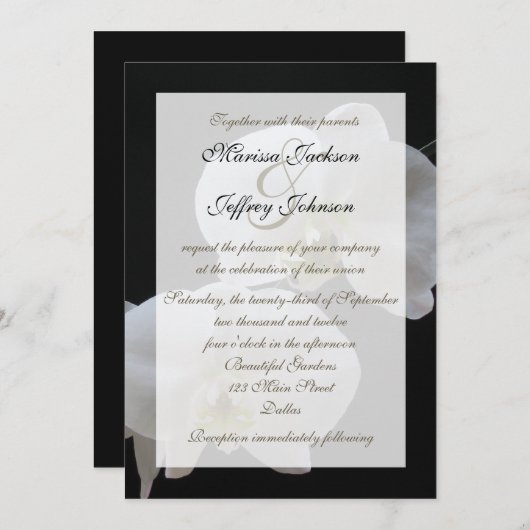 Orchidee bruiloft uitnodiging — witte orchideeën (Voorkant / Achterkant)