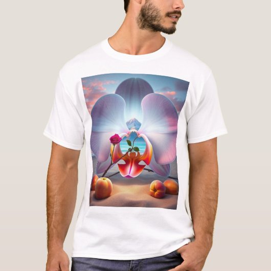 Orchidee Clear Ocean Mountain Beach Perziken T-shirt (Voorkant)