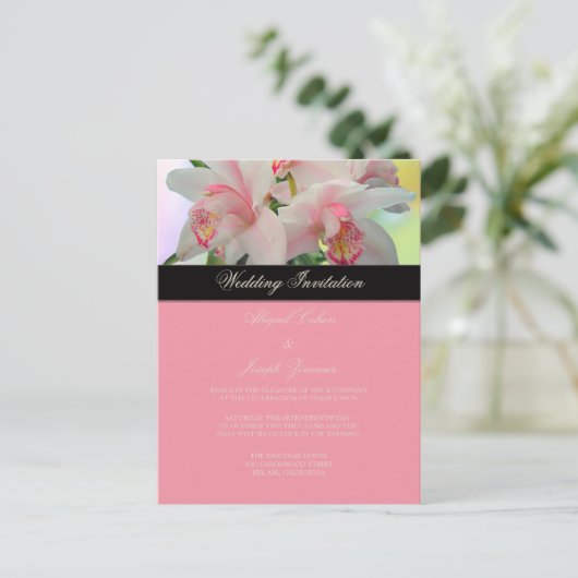 Orchidee, doe-het-zelf huwelijksuitnodiging / save uitnodiging briefkaart (Staand voorkant)