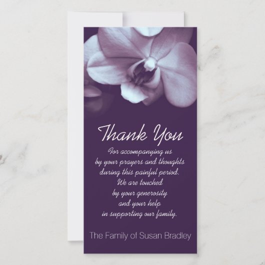 Orchidee donker Paarse Sympathie Dank u Fotokaart Bedankkaart (Voorkant)