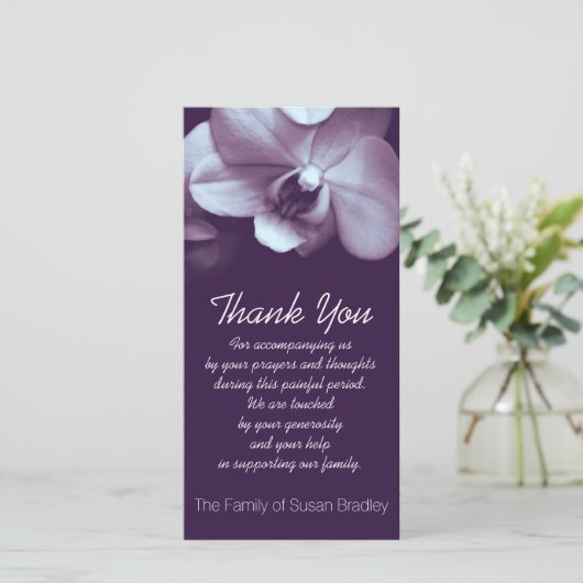 Orchidee donker Paarse Sympathie Dank u Fotokaart Bedankkaart (Staand voorkant)