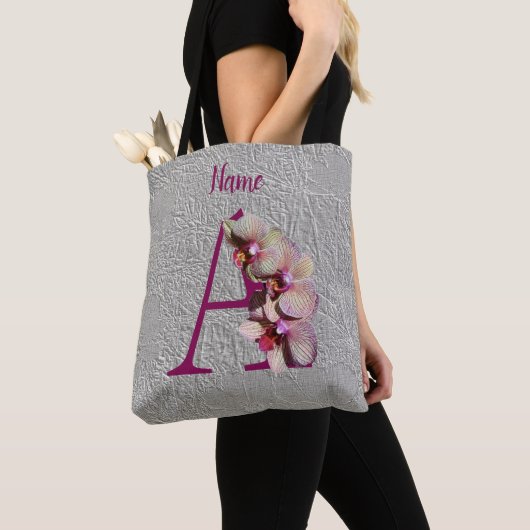 Orchidee Elegant Monogram Initiaal A Gepersonalise Tote Bag (Dichtbij)