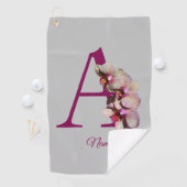 Orchidee Elegant Monogram Initiaal A Persoonlijk Golfhanddoek (Insitu)