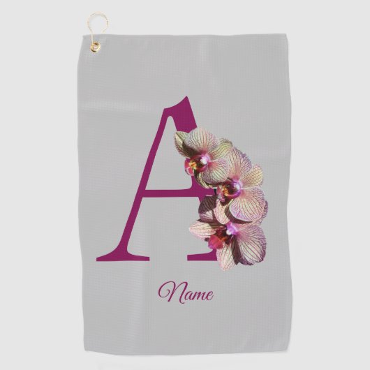 Orchidee Elegant Monogram Initiaal A Persoonlijk Golfhanddoek (Voorkant)