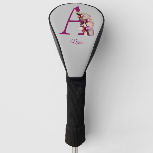 Orchidee Elegant Monogram Initiaal A Persoonlijk Golfheadcover (Voorkant)