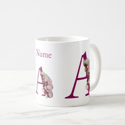 Orchidee Elegant Monogram Initiaal A Persoonlijk Koffiemok (Voorkant rechts)