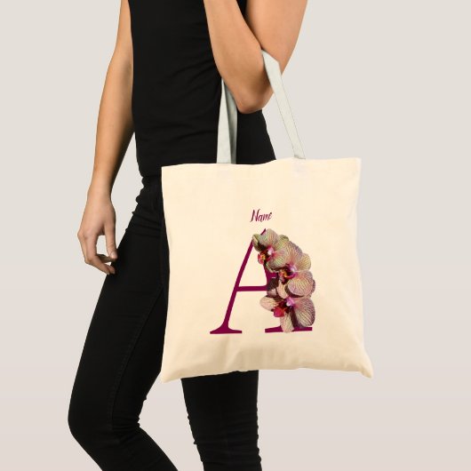 Orchidee Elegant Monogram Initiaal A Persoonlijk Tote Bag (Voorkant (product))