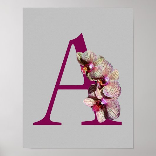 Orchidee Elegant Monogram Initiaal A Poster (Voorkant)