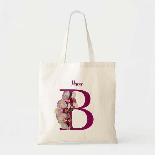 Orchidee Elegant Monogram Initiaal B Persoonlijk Tote Bag (Voorkant)