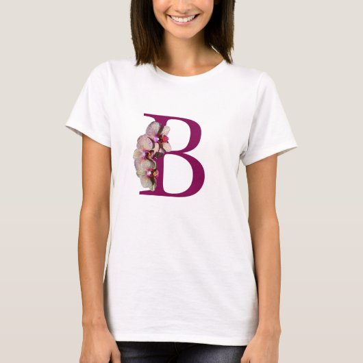 Orchidee Elegant Monogram Initiaal B T-shirt (Voorkant)