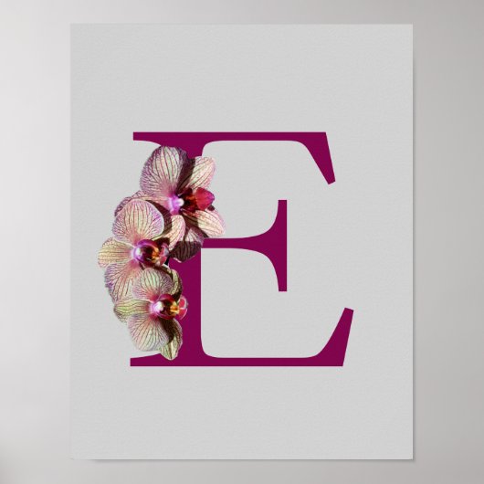 Orchidee Elegant Monogram Initiaal E Persoonlijk Poster (Voorkant)