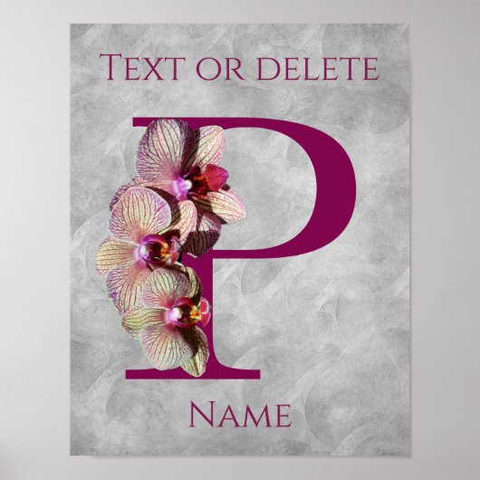 Orchidee Elegant Monogram Initiaal P Persoonlijk Poster (Voorkant)