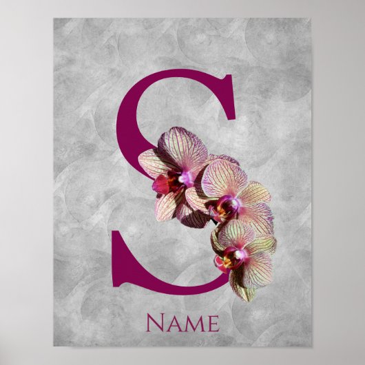Orchidee Elegant Monogram Initiaal S Persoonlijk Poster (Voorkant)