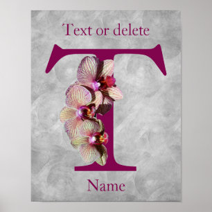 Orchidee Elegant Monogram Initiaal T Persoonlijk Poster